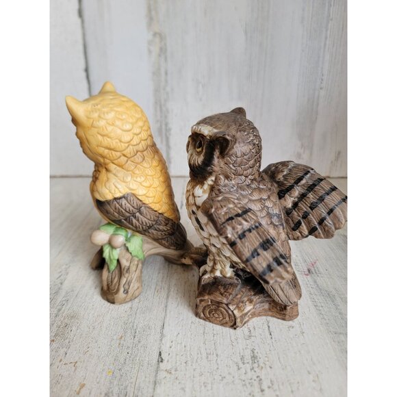 Vintage owl branch pear bird set ceramic home decor figure - Picture 4 of 7